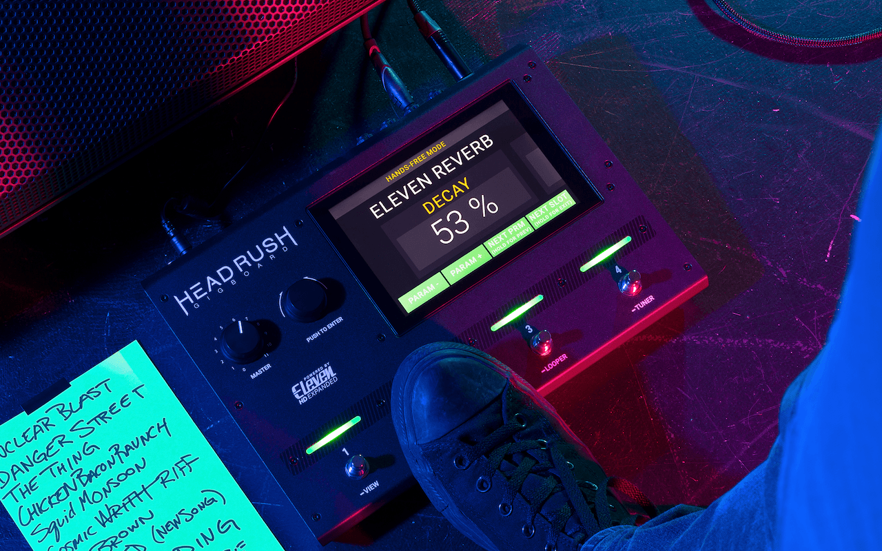 Hands Free Mode on the HeadRush Gigboard. Change any value on any amp, pedal, cab, mic with your feet